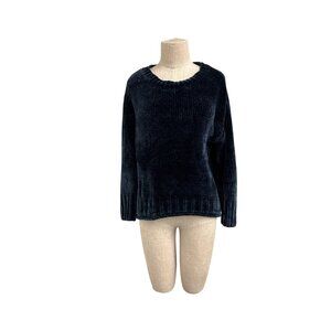 Max Studio Navy Teal Chenille Knit Mock Neck Sweater - Soft Plush Texture - Wome